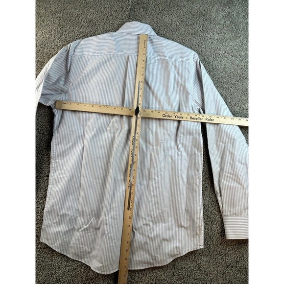 Mark & Spencer Button Up Shirt Mens Medium 15 1/2 Blue White Striped FLAW - Picture 7 of 14